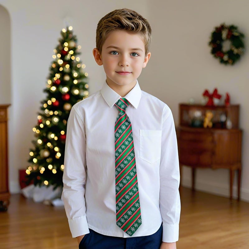 DiBanGu Boys Christmas Tie Set Silk Xmas Holiday Pre-tied tie and pocket Square for Kids Festive Tie with Gift Box - Image 3